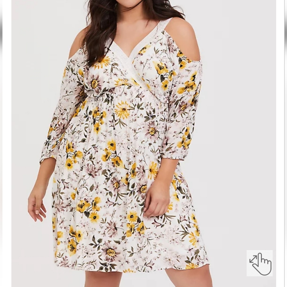 Ivory Floral Cold Shoulder Guaze Skater Dress